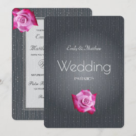 Rosa ros Silver Grått Texturerad bröllopsinbjudan Inbjudningar