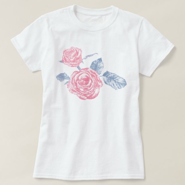 Rosa ros sketchade t-shirt för tryckt konst (Design framsida)