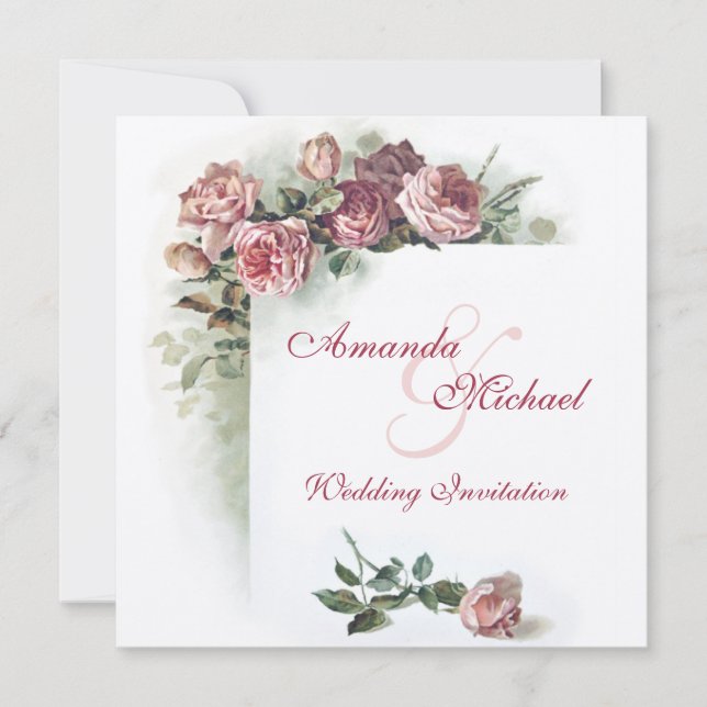 Rosa ros som gifta sig inbjudan (Framsida)