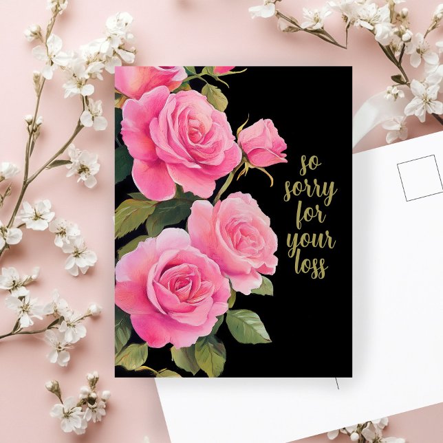 Rosa ros SORRY FOR LOSS ANPASSNINGSBAR Condolments Vykort (Pink Roses SORRY FOR LOSS CUSTOM Condolences Postcard
)