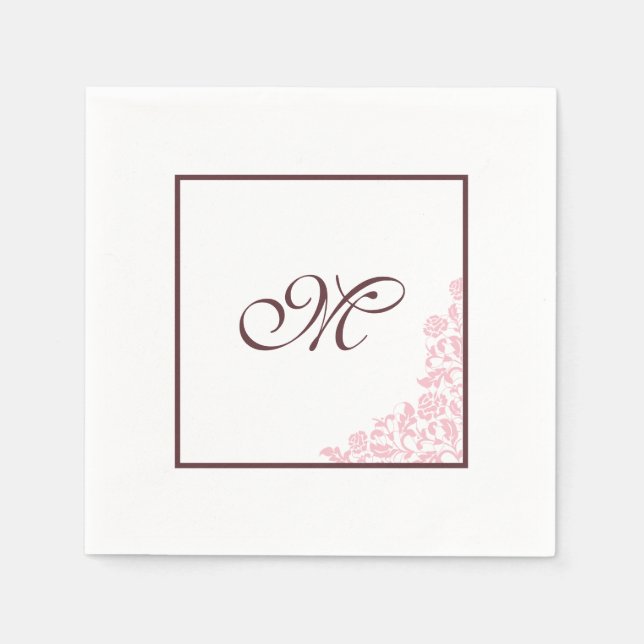 Rosa Ros Spets Mönster | Första Bokstaven Monogram Pappersservett (Framsidan)