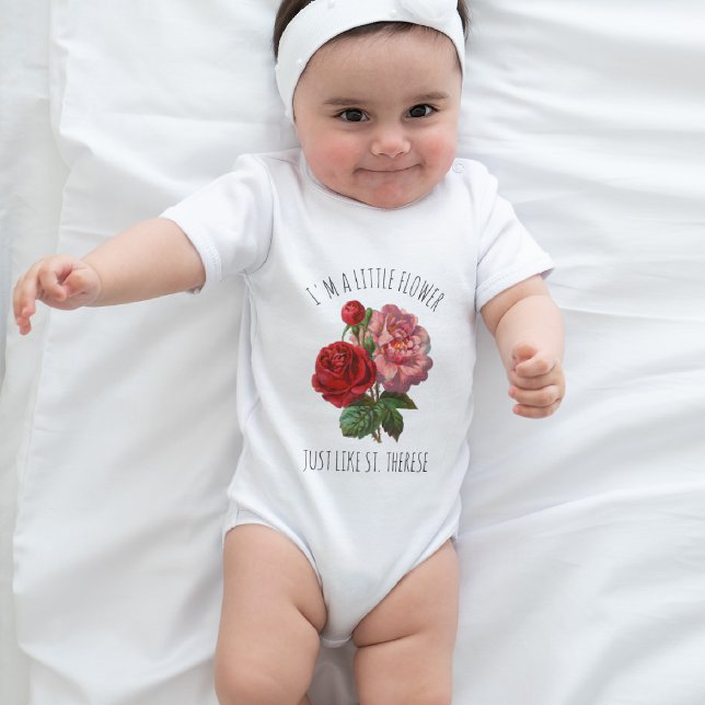 Rosa ros St. Therese Religiösa Cute Blommigt Baby T Shirt (Skapare uppladdad)