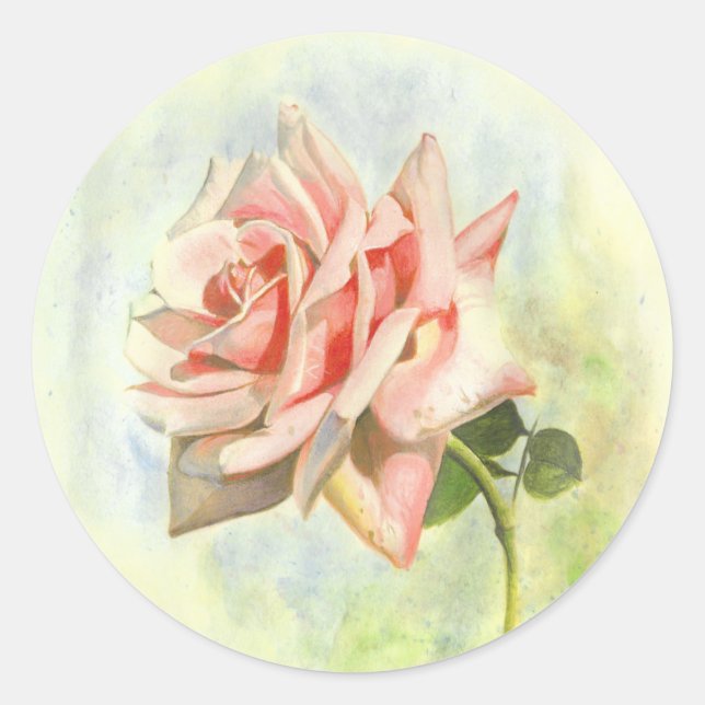 Rosa ros Stickers Runt Klistermärke (Framsida)