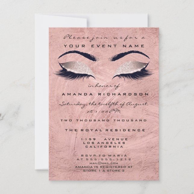 Rosa ros Stroke Makeup Öga Glitter 16 Möhippan Inbjudningar (Framsida)