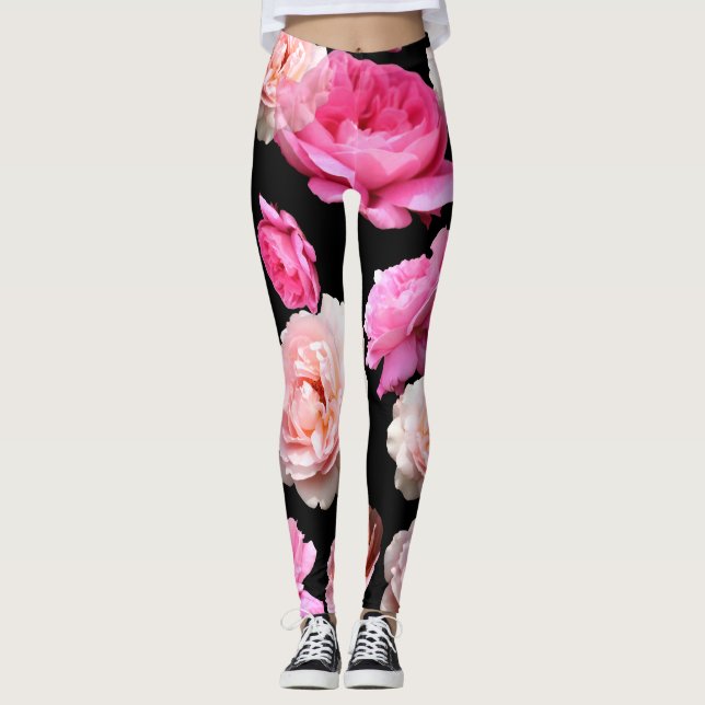 Rosa ros svärtar damasker för Athleisure Yogabyxor Leggings (Framsida)