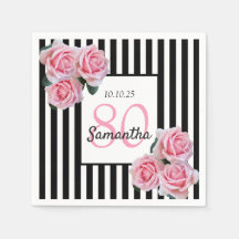 Rosa ros svartvit rand 80-årsdag