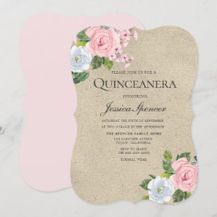 Rosa ros Sweet Blommigt Quinceanera Party Inbjudan