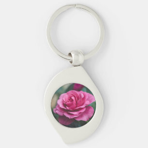 Rosa ros swirl silverfärgad nyckelring
