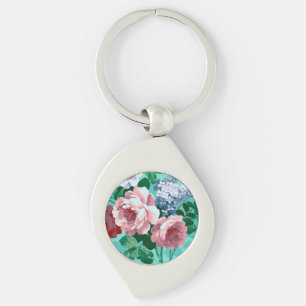 Rosa ros swirl silverfärgad nyckelring
