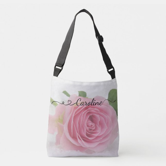 Rosa ros & Swirls Tote Bag Axelväska (Framsida)