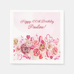 Rosa ros Swirly Heart Valentine 100-årsdagen Pappersservett