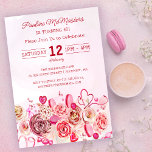Rosa ros Swirly Heart Valentine 50:e födelsedagen Inbjudningar<br><div class="desc">Flickflickor i alla åldrar kommer att kärlek denna femininindesign. Söt rosa vattenfärgen ro och vitaktiga hjärtan skapar perfektens 50-årsinbjudan för en februari eller Alla hjärtans dag-födelsedag. Den mjuka vattenfärgen i rosa tvättar ramar perfekt text och bilder. Baksidan är lika söt som framsidan. Ett stort hjärta lägger till en annan beröring...</div>