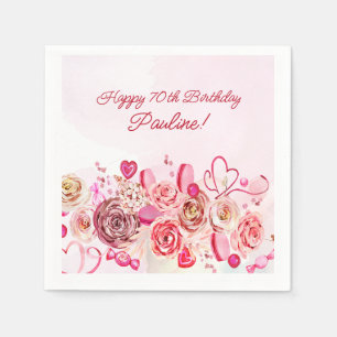 Rosa ros Swirly Heart Valentine 70:e födelsedagen Pappersservett