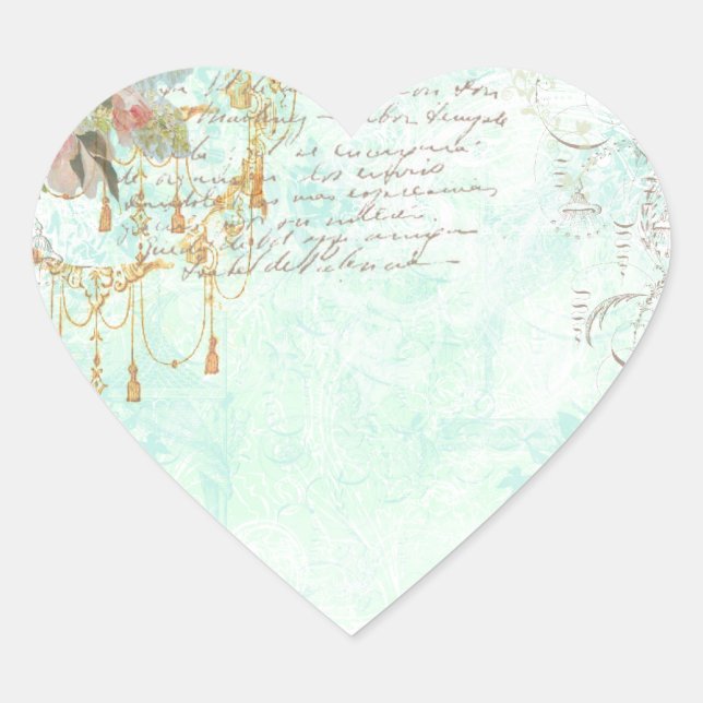 Rosa ros & Tassels Hjärtformat Klistermärke (Framsida)