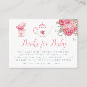 Rosa ros Tea Party Baby Shower Bok Request Tilläggskort