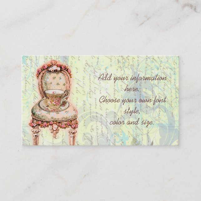 Rosa ros Tekopp och Victorias ordförande Visitkort (Framsida)