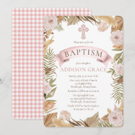 Rosa ros | Torkade Floror Girl Baptism Inbjudningar