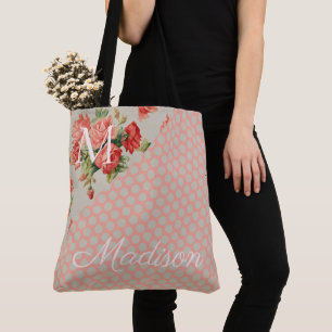 Rosa ros Trendig Dots Girly Namn Monogram Tygkasse