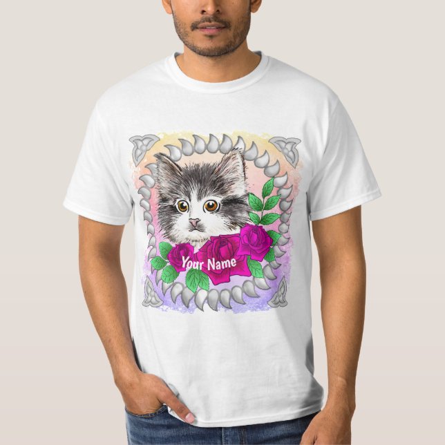 Rosa ros Tuxedo Cat T Shirt (Framsida)