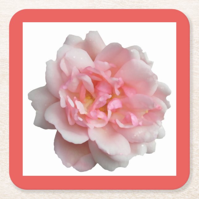 Rosa ros underlägg papper kvadrat (Framsidan)