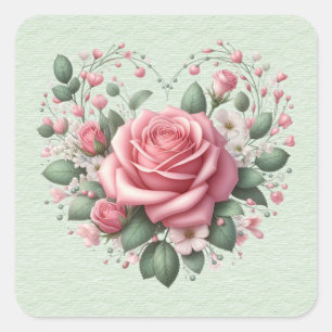 Rosa ros Valentine Heart Fyrkantigt Klistermärke