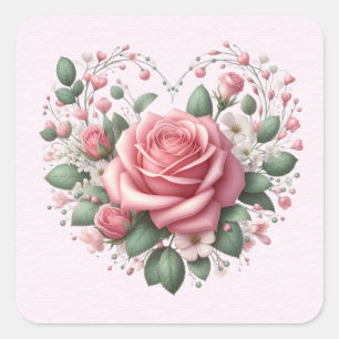 Rosa ros Valentine Heart Fyrkantigt Klistermärke