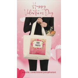 Rosa ros Valentine Lägg till ditt foto Jumbo Tygkasse