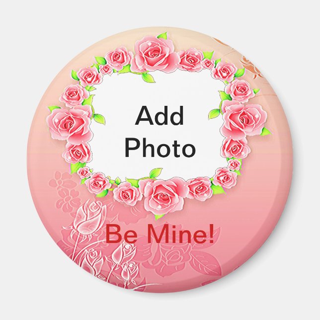 Rosa ros Valentine Lägg till ditt foto Magnet (Framsidan)