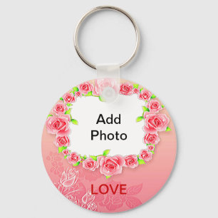 Rosa ros Valentine Lägg till ditt foto Nyckelring