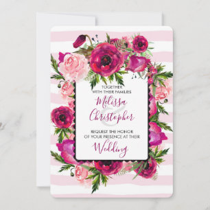 Rosa ros & vallmo blomsterbukett bröllop inbjudningar