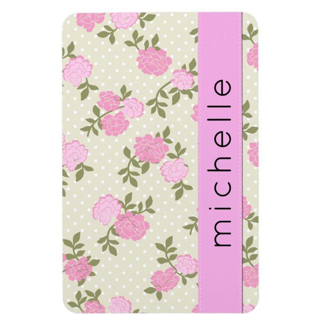 Rosa ros, vattenfärgsblommor, Boho, ditt namn Magnet (Vertikal)