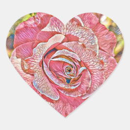 Rosa ros vattenfärgsfärgning hjärtformat klistermärke