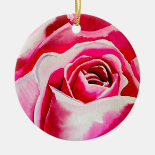 Rosa ros vattenfärgskonst julgransprydnad keramik