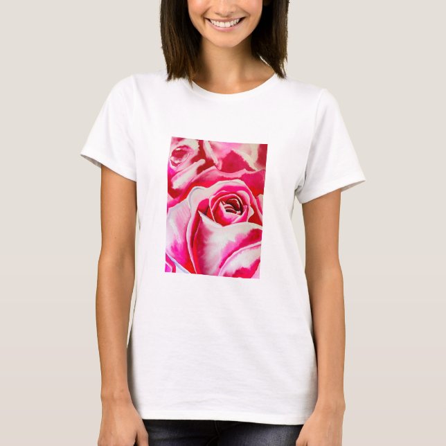 Rosa ros vattenfärgskonst t shirt (Framsida)