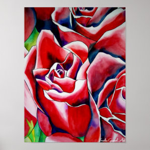 Rosa ros vattenfärgsmålning poster
