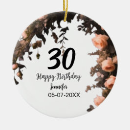 Rosa ros vintage blomma modern 30års födelsedag julgransprydnad keramik