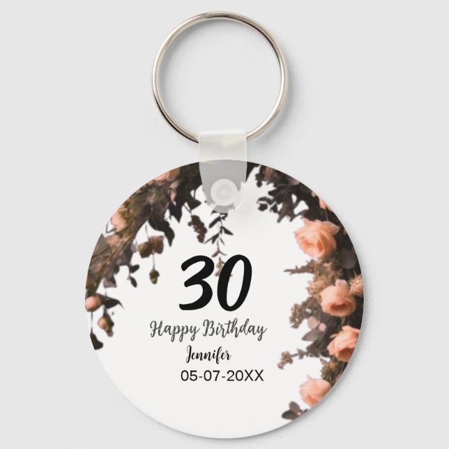 Rosa ros vintage blomma modern 30års födelsedag nyckelring (Framsida)
