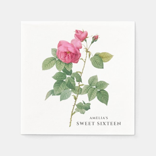 Rosa ros Vintage Botanical Pappersservett (Framsidan)
