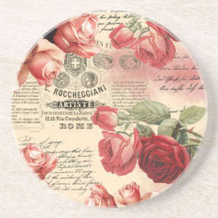 Rosa ros Vintage Ephemera Underlägg