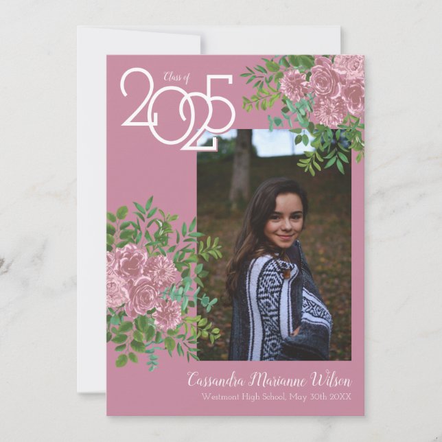 Rosa ros Vintage Studenten Inbjudningar (Framsida)