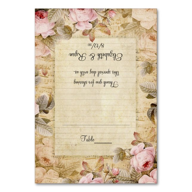 Rosa ros, Vintagens Blommigt, Anpassningsbarnas mo Bordsnummer (Framsidan)