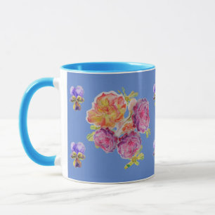Rosa ros Violet Blue ro Shabby Watercolor Mugg