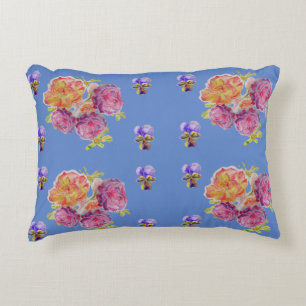 rosa ros Violet Blue Shabby blommigt Decor Cushion Prydnadskudde