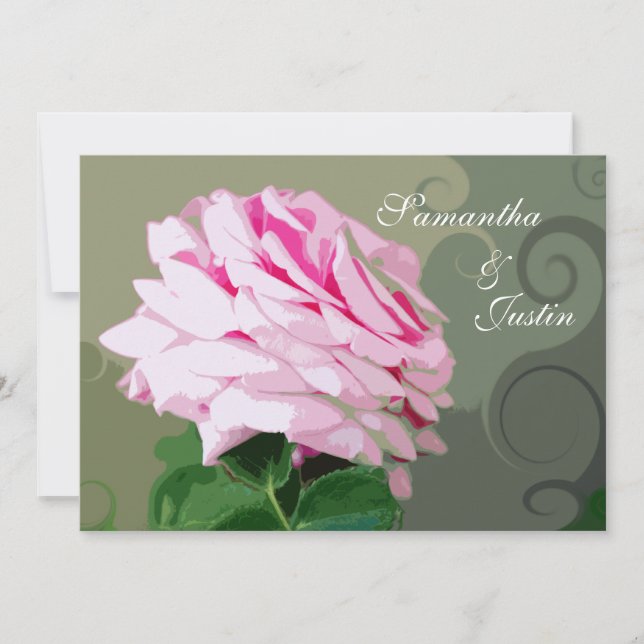 Rosa ros virvlar runt bröllopfrunchinbjudan inbjudningar (Framsida)