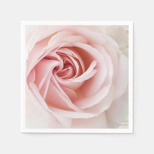 Rosa ros & vit trä shabby chic bröllopsdusch pappersservett (Framsidan)