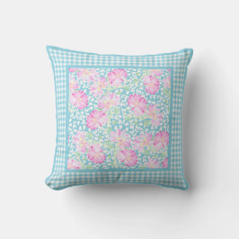 Rosa ros, vita fjärilar, kolla Gingham Kudde