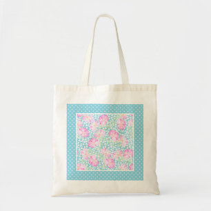 Rosa ros, vita fjärilar, Polka dots Tote Bag Tygkasse