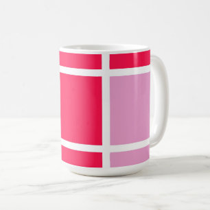 Rosa ros, vita linjer kvadrater, geometriska Mugg