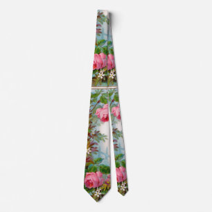 ROSA ROS VITJASMINER, GRÖNT LÄMNAR blommigt Slips