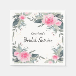 Rosa ros Watercolor Blommigt Möhippa Napkins Pappersservett